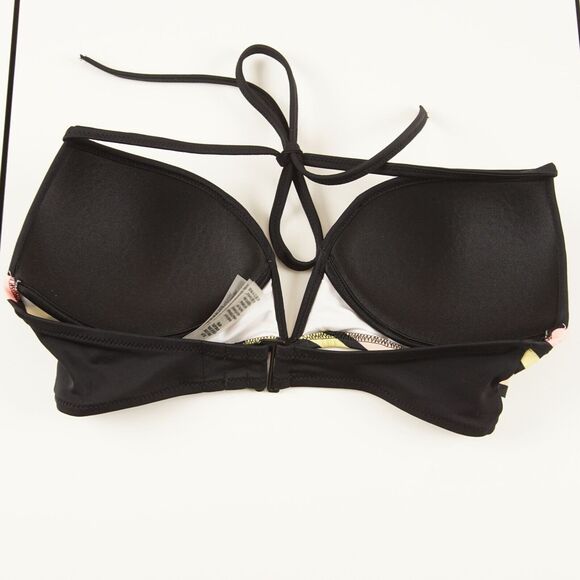 Victorias Secret PINK Midline ‘V’ Plunge Black/Rainbow Bikini Halter Top Women S - Picture 2 of 4